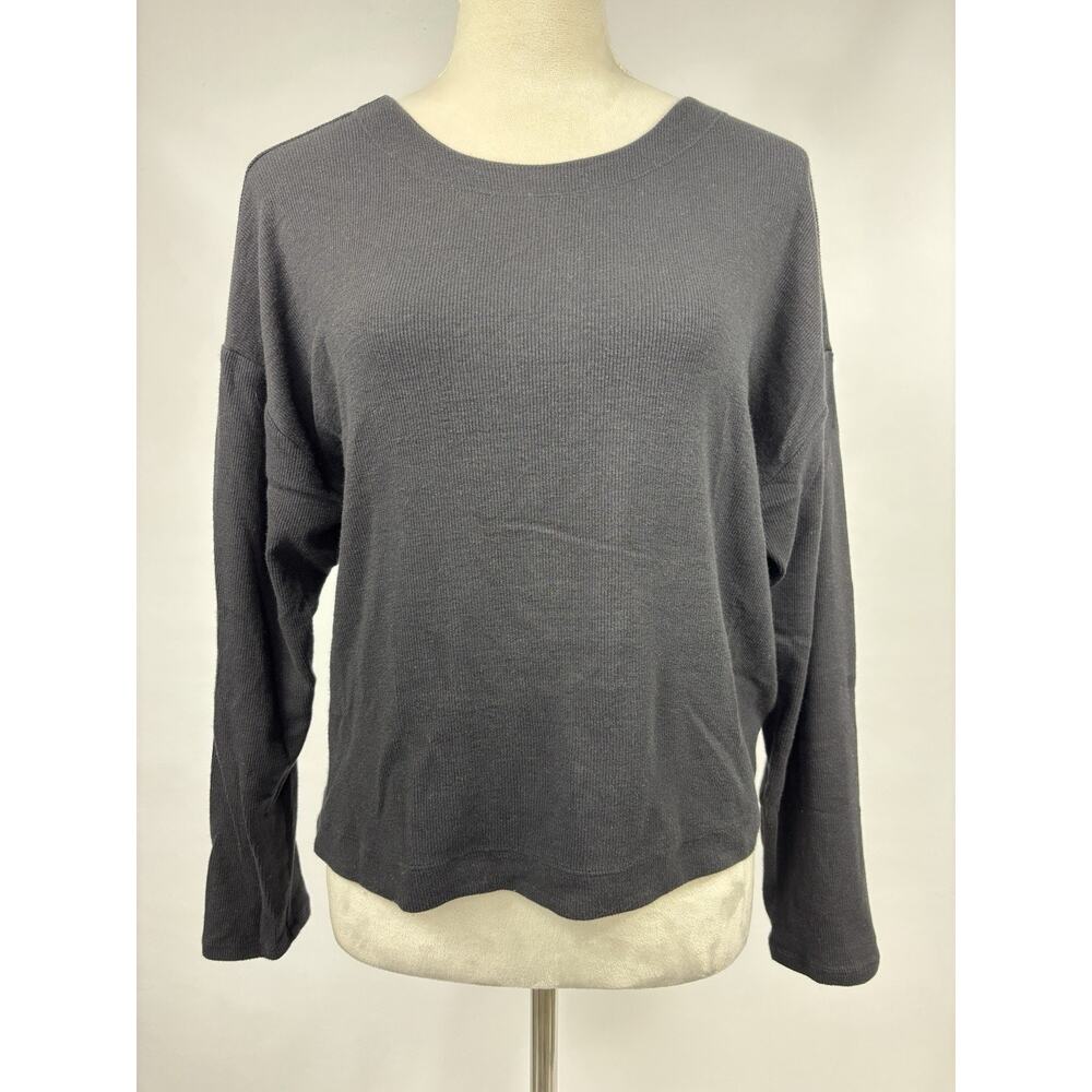 Athleta Presence Twist Sweatshirt Black Size Medium Long Sleeve Low Back Cropped